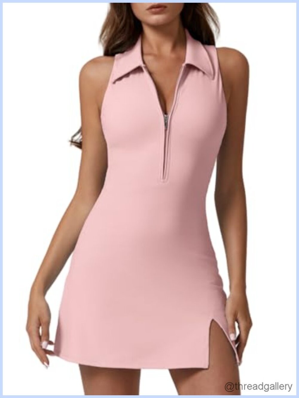 QINSEN Womens Zip Front Tennis Dress Polo Collar Racer Back Workout Golf Dress